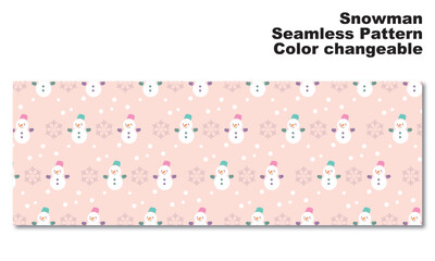 雪だるまと雪の結晶をモチーフにした背景パターン、シームレス、グラフィック素材、ベクター