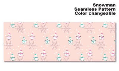 雪だるまと雪の結晶をモチーフにした背景パターン、シームレス、グラフィック素材、ベクター
