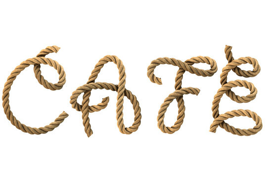 3D render of the text "cafe" with a rope texture