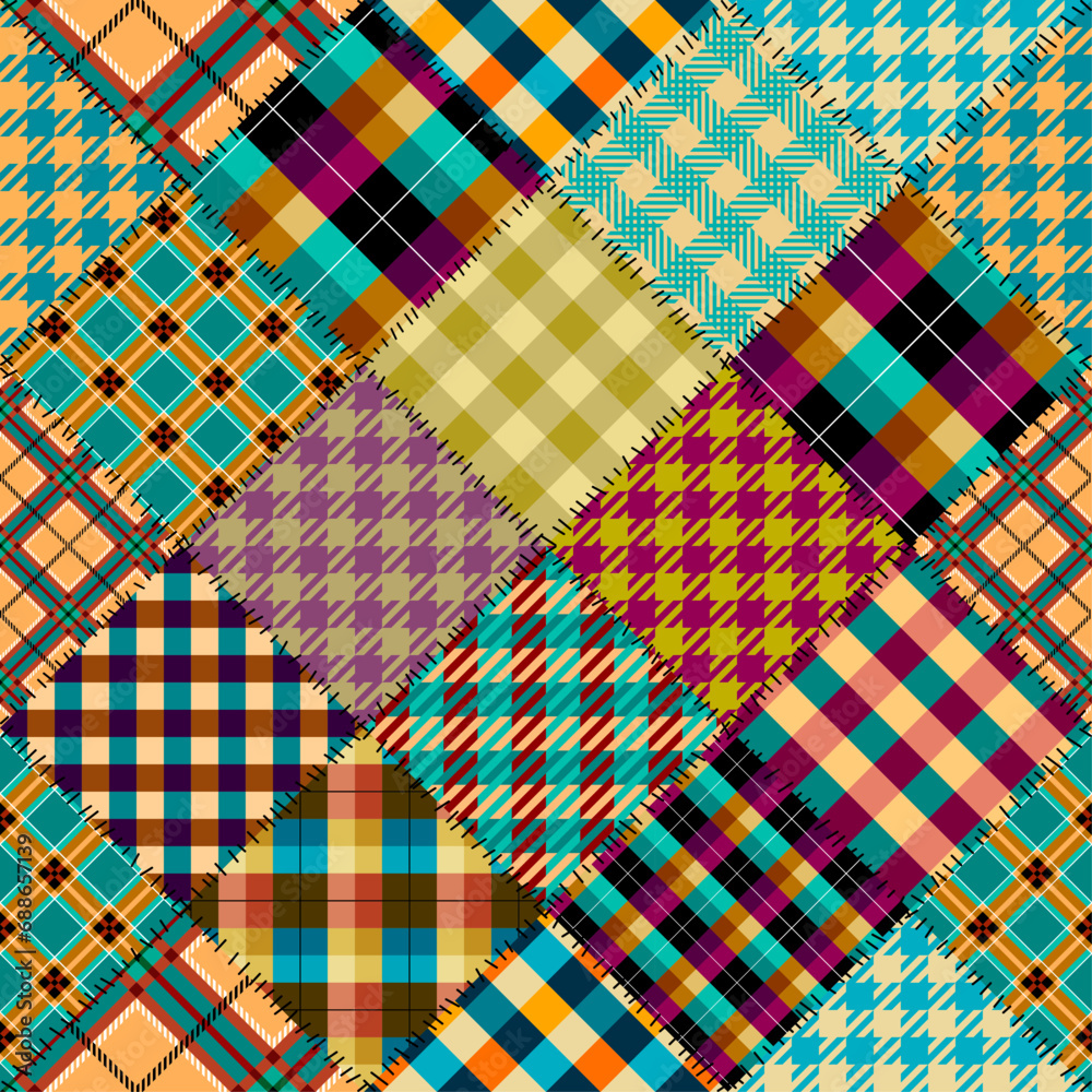 Poster textile patchwork plaid pattern. seamless vector image. khaki colors.