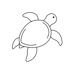 Vector isolated one single swimming baby sea turtle top view colorless black and white contour line easy drawing