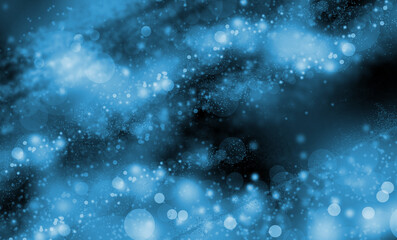 Naklejka premium Winter - Weihnachten - Dunkler Hintergrund mit blauen Lichtbändern und Lichtpunkten mit Bokeh