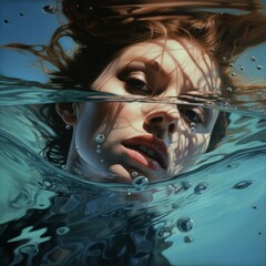 The woman's face is under water