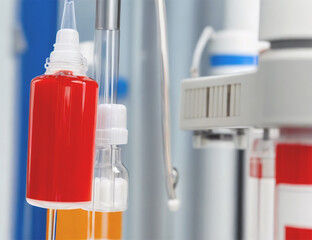 Close up Blood saline solution drip for patient in hospital