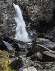 View of Kurkure waterfall in Chulyshman valley in Altay mountains