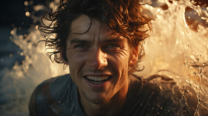 Surfer Catching Waves Portrait. Concept of Aquatic Mastery, Oceanic Thrills, and Dynamic Surfing Elegance