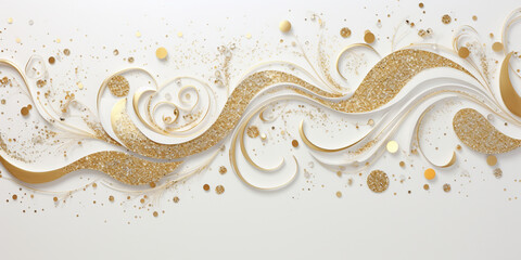 abstract modern white background decorated with an ornament of soft lines of gold color with sequins,design and advertising concept