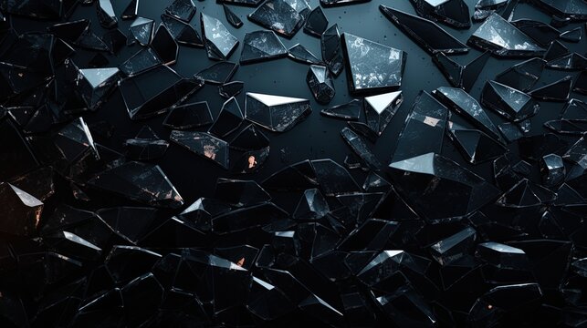 Abstract background with black shattered glass texture, ai generative