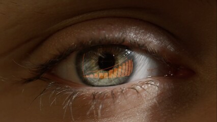 Macro shot of eyes with growth chart reflection. Business development competition concept