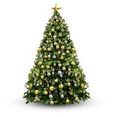 Decorated Christmas tree for new year isolated on white