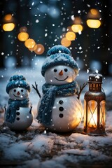 Obraz premium A fun Christmas with a good mood Christmas card illustration with painted snowmen