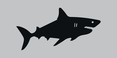 Silhouette of a shark. Black. Vector icon on a gray background	
