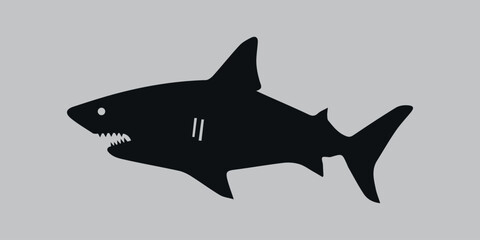 Silhouette of a shark. Black. Vector icon on a gray background	