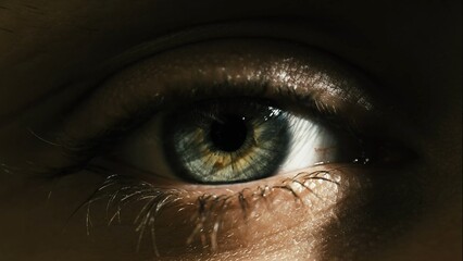 Naklejka premium Human eye iris opening pupil extreme close up