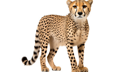 A cheetah standing on a black background, isolated on transparent or white background