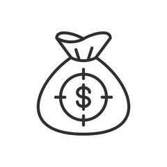 target on a bag of money, linear icon. Line with editable stroke