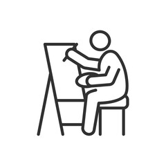 Artist painting on an easel, linear icon. Line with editable stroke