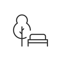 Park, bench and tree, linear icon. Line with editable stroke
