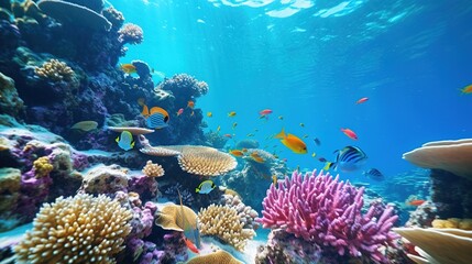 Obraz premium Colorful Tropical Coral Reef with Fish 
