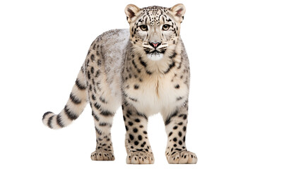 A white leopard with black spots, isolated on transparent or white background