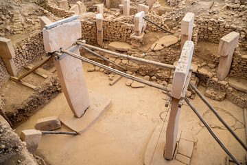 Reliefs on the ruins of the Gobeklitepe archaeological site in Sanliurfa, Turkey.
