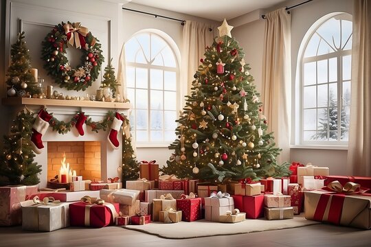 Festive Christmas Tree and Presents : A Joyful Holiday Scene