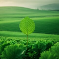 green field with leaves