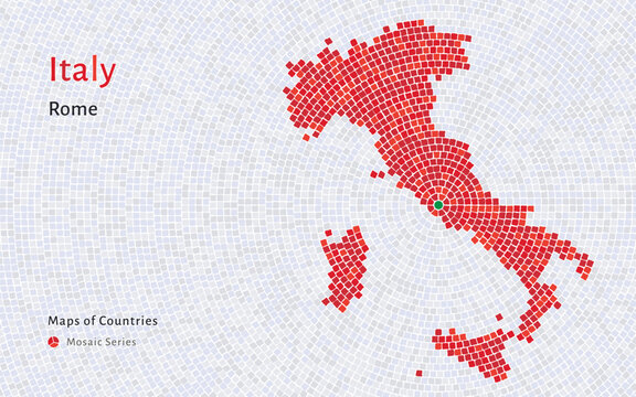 Italy Map with a capital of Rome Shown in a Mosaic Pattern