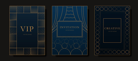 An elegant classic invitation card or postcard in an antique design with gold lines. Vector illustration.