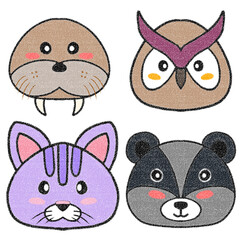 cute animal faces white background, clip art, animal face clip art