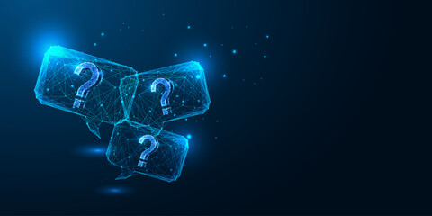 FAQ, QA questions and answers supposrt service futuristic concept. Speech bubbles and question marks