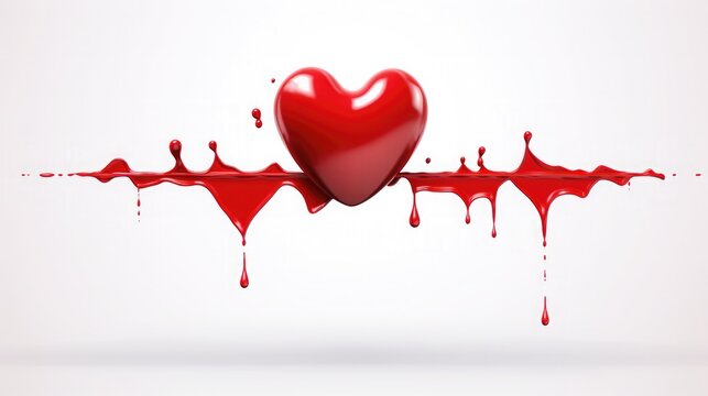 Affectionate red heart petal splattered with red paint. White background. 3d render. Generative AI	