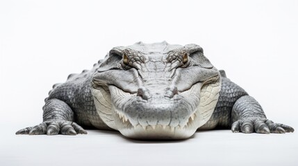 Fototapeta premium White background isolated image of a crocodile with the top part visible