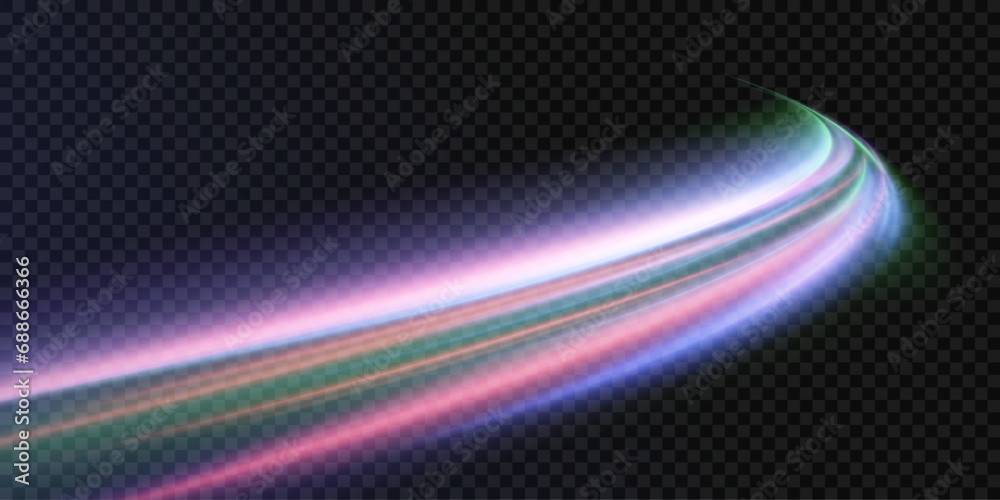 Aufkleber Light effect of high speed curved light beams. Technology of light movement of light energy. Banner poster design concept. Abstract background of curved rays of light.	
