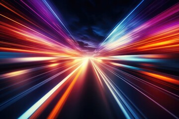 Fototapeta na wymiar Abstract speed light trail effect path, fast moving neon futuristic technology background, futuristic virtual reality, motion effect, neon bright curve, sci-fi style, highway speed light