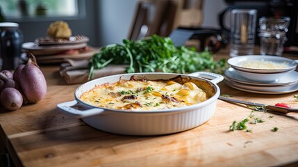 Potato gratin - graten, scalloped in baking dish