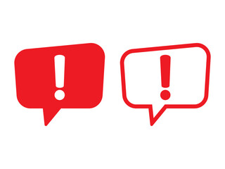 Exclamation sign icon, important mark, warning speech bubble. Speech bubble with exclamation mark. Red attention sign icon. 