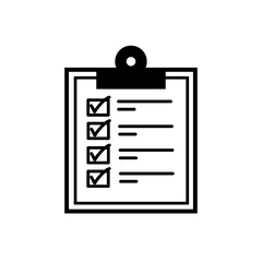 clipboard with check mark icon isolated on white background. black, office, business, document vector illustration