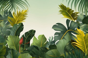 Fototapeta na wymiar adorable background design with tropical palm and banana leaves, can be used as background, wallpaper, Generative AI
