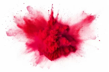 Foto op Plexiglas bright red holi paint color powder festival explosion burst isolated white background. industrial print concept background, Generative AI © Men Alchemy