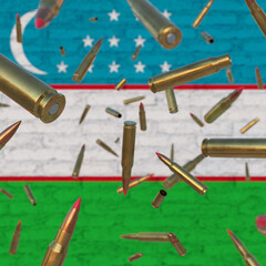 Falling Bullets in front of Uzbekistan flag