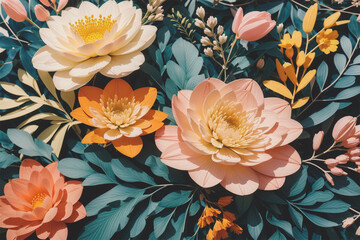 Design a background that fuses intricate botanical elements with well-integrated typography. Emphasize a balance between order and randomness, and opt for a nature-inspired color palette
