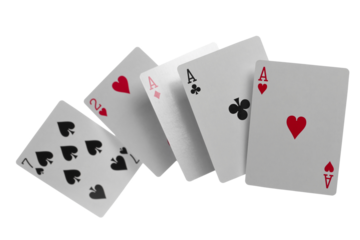 Flying playing cards for poker and gambling, isolated on white, clipping path