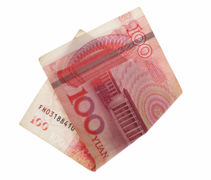 Hundred yuan bill fly, Chinese money, rmb isolated on white, clipping path