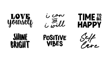 Positive thinking messages. Motivational quotes. Inspirational phrases. Decorative wisdom lettering.