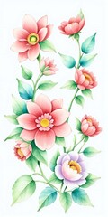 Fototapeta na wymiar hand drawn watercolor flowers and leaves