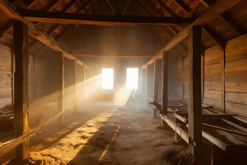 Rays of light in the barn. Neural network AI generated art