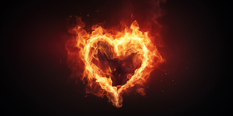 A burning heart, heart on fire. Symbol for love and passion. Valentine's greetings.