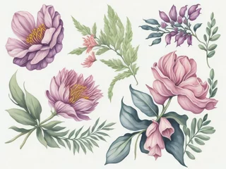 Gordijnen hand drawn watercolor flowers and leaves © Ipixeler