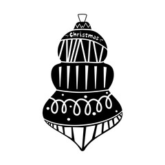 Christmas silhouette tree toy. Happy new year decoration in retro colors flat style with elements . Christmas sticker - holiday symbol icon. illustration